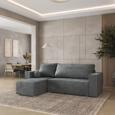 Produktbild von Masseno Ecksofa RAVELO M mit Schlaffunktion L-Form, Sofa mit Bettkasten, Wohnzimmersofa, Couch, Soffa, Bettsofa, Couchgarnitur- Grau, MONOLITH 85