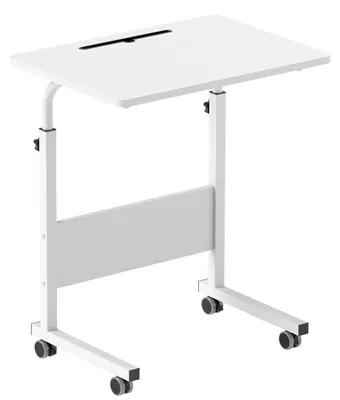 Image de Table d'appoint réglable - Table pour ordinateur portable - Bureau en forme de C - 4 roulettes - Dimensions idéales : 60 x 40 cm - Hauteur : 71-90 cm