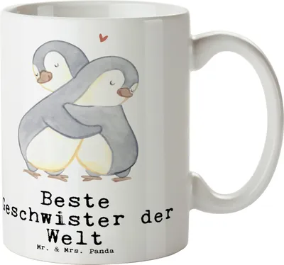 Produktbild von Mr. & Mrs. Panda Kaffeebecher Pinguin Beste Geschwister der Welt - Weiß - Geschenk, Becher, Geburtstagsgeschenk, Geburtstag, Bruder, Geschenkidee, Teetasse, Schwestern