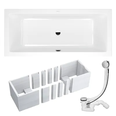 Produktbild von VBChome Badewanne 170x75 cm Villeroy & Boch Weiß Acryl Zentralen Abfluss Styroporträger Siphon Chrom