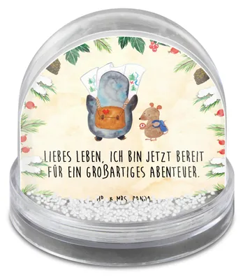 Produktbild von Mr. & Mrs. Panda Weihnachts Schneekugel Pinguin & Maus Wanderer - Naturpapier - Geschenk, Abenteuer, Weihnachten, Dekokugel, dekoartikel, Große, Roadtrip, schnee kugel