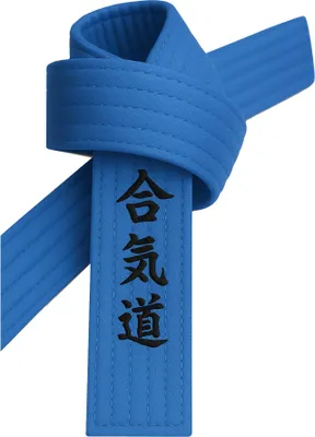 Produktbild von Aikidogürtel Blau bestickt - Aikido Schriftzeichen japanisch - Blaugurt mit Kanji Bestickung - 220 cm Länge