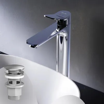 Produktbild von AM.PM Badarmatur mit Pop-Up Ablaufventil für Waschbecken Wasserhahn Bad Chrom Waschtischarmatur mit Ablaufgarnitur Ventil Ablauf