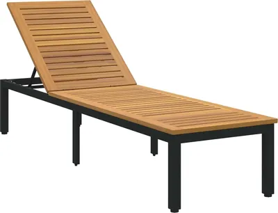 Image de Chaise longue vidaXL noire 200 x 55 x 35 cm en bois massif d'acacia