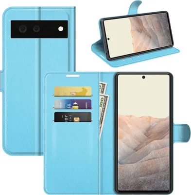 Produktbild von König Design Hülle kompatibel mit Google Pixel 6 Kunstleder Handyhülle - Handy Case Blau