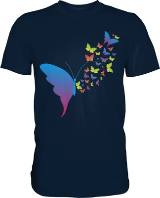 Produktbild von Bunte Schmetterlinge Silhouette T-Shirt – Navy / 3XL
