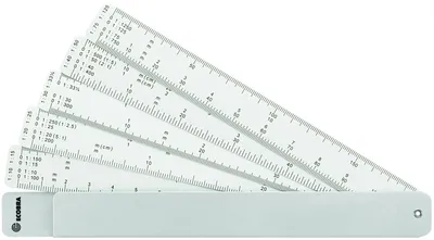 Produktbild von Fächermaßstab 5 Kunststoffstreifen 150mm Aluminiumetui Packung mit 10 Stück