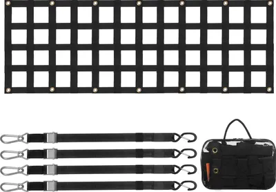 Image de SucceBuy Filet de hayon, 60 x 18 pouces, résistant pour surface de chargement de camion, 4 sangles, réglable