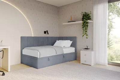 Produktbild von ALTDECOR Jugendbett mit Bettkasten - LOVY - 90x200 cm Grau - Casablanca 2314 - Bett ohne Matratze - Einzelbett mit Stauraum - Polsterbett Kinderbett