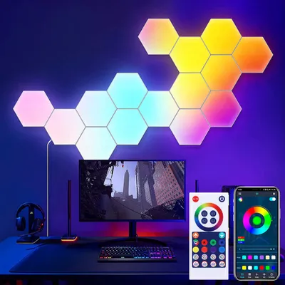 Produktbild von LED Hexa světelné panely Bluetooth RGBIC hudební synchronizace šestiúhelník nástěnné světlo ovládání aplikace pro párty osvětlení her DIY dekorace, sada 10 ks