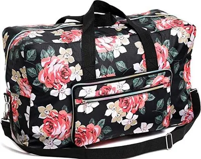 Immagine prodotto di Borsa da viaggio Famanu, grande, impermeabile e leggera - Motivo: rose nere