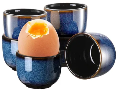 6er-Set Eierbecher aus Porzellan, blau, für alle Eigrößen