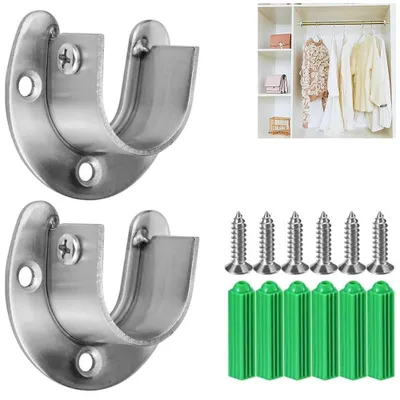 Produktbild von Kleiderstangenhalter – 2 Stück – Edelstahl – Für Kleiderstangen bis Ø 32 mm – Schrankhalterung – Stangenhalter – Rundrohrhalter – Für Garderobe
