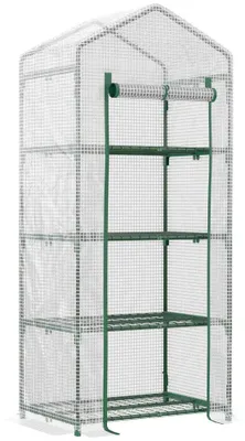 Image de Serre avec étagères - Serre en film plastique - 4 niveaux, 70x50x160 cm - Revêtement en film plastique - Pour tomates et plantes - Vert foncé