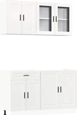 Image de vidaXL Ensemble de 4 armoires de cuisine Porto blanc brillant Matériau dérivé du bois