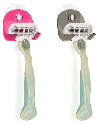 Produktbild von kwmobile 2x Saugnapf Halterung für Rasierer - für Glas und Fliesen - Nassrasierer Saugnapf Halter Set - Wand Haken in Schwarz Pink Transparent