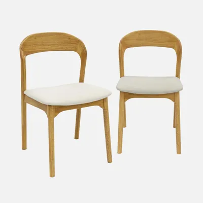 Produktbild von sweeek - 2er-Set Vintage-Stühle aus Heveaholz mit Stoffbezug - Natur