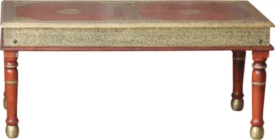 Produktbild von Kaffeetisch, Couchtisch mit Messing Beschlägen - Modell 15, Rot, Holz,Messing, 60*120*60 cm, Kaffeetische & Bodentische
