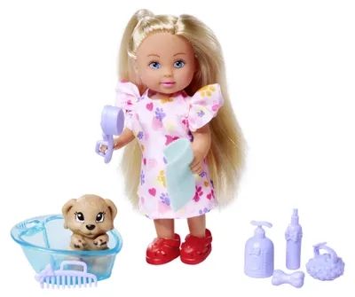 Produktbild von Simba Evi Love Dog Bath, Spielpuppe mit Hund, der Schmutz an seinen Pfoten hat,
