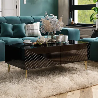 Produktbild von Couchtisch Sofatisch GLAM schwarz / schwarz Hochglanz Kaffeetisch mit Schubladen