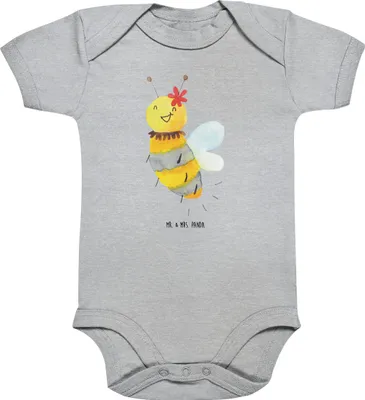 Produktbild von Mr. & Mrs. Panda Babybody Biene Blume 12. - 18. Monat - Heather Grey - Geschenk, Strampler, Kurzarmbody, Baby, babykleidung body, overall
