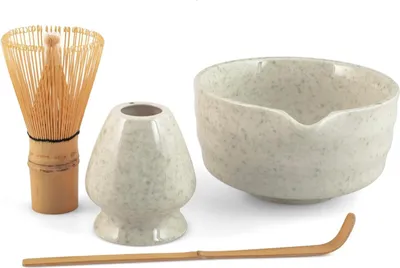 Produktbild von 4-teiliges Matcha-Tee-Set aus grauem Porzellan