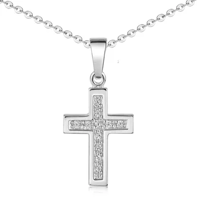 Produktbild von MATERIA Kreuz Kette klein aus 925 Silber rhodiniert für Damen Kinder mit Zirkonia und Halskette #KA-31