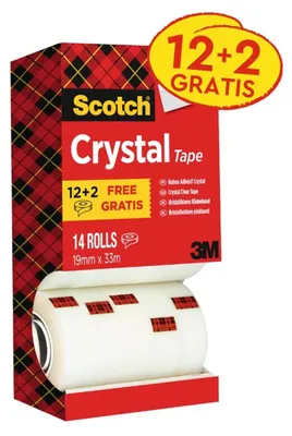 Image de Scotch 6-1933R14 12 + 2 S : Film adhésif Scotch Crystal transparent 19,0 mm x 33,0 m 12 rouleaux + 2 rouleaux S