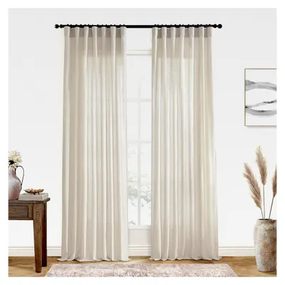 Produktbild von Durchsichtige Vorhänge aus Leinen und Baumwolle für Wohnzimmer und Schlafzimmer, 2 Paneele, Hellbeige