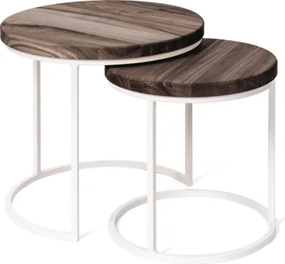 Immagine prodotto di LAMO Manufaktur Tavolini da salotto moderni sovrapponibili in legno - set di 2 pezzi - Tavolino rotondo da salotto, tavolino laterale da divano - Tavolini piccoli - Colore: ebano, gambe: avorio