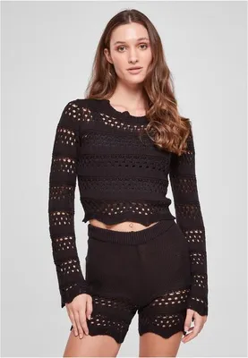 Productafbeelding van Dames trui Urban Classics, model Cropped Crochet Knit, zwart - maat 5XL