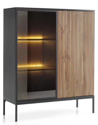 Produktbild von Selsey Tosena - Vitrine 2-türig mit LED - Schwarz / Wotan Eiche