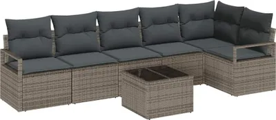 Immagine prodotto di vidaXL Set di divani da giardino con cuscini 7 pezzi Poli rattan grigio chiaro