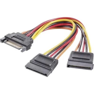 Produktbild von RENKFORCE Strom Y-Adapter [1x SATA-Strom-Stecker 15pol. - 2x SATA-Strom-Buchse 15pol.] 0.15 m