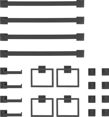 Produktbild von Handtuchstangen-Set, Wandmontage-Design, 20-teiliges Komplettset, schwarz