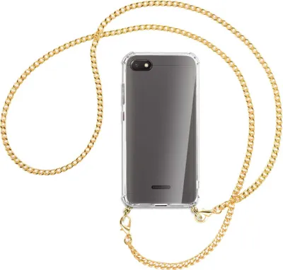 Produktbild von Handykette Backcover-Schutzhülle mit Band (Metall goldfarben) für Xiaomi Redmi 6A - goldfarbene Kette