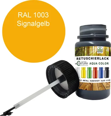 Produktbild von Reparaturlack Lackstift RAL Lack Pinselflasche 50ml. Farbe Holz Metall Möbel Auto Bad Retuschierlack - RAL 1003 Signalgelb
