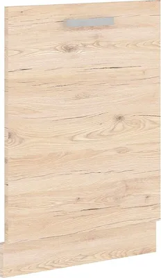 A close-up shot of a cabinet door with a wood grain texture and a silver handle.