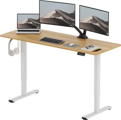 Produktbild von SANODESK Elektrischer Höhenverstellbarer Schreibtisch 160 x 60 cm, Ergonomischer Tischplatte, Steh-Sitz Tisch Computertisch, einfache Montage (Ahorn)