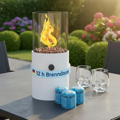 Produktbild von Tischkamin Tischfeuer mit 3 x 190 g Gaskartuschen | TOM TG-300 INNOVATION | Dekosteine | Gasbetrieben kein Ethanol | 12h Brenndauer