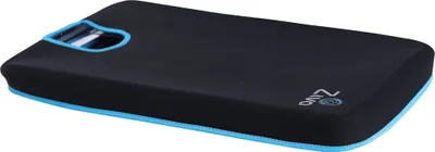 A black and blue padded case or cover for a electronic device.