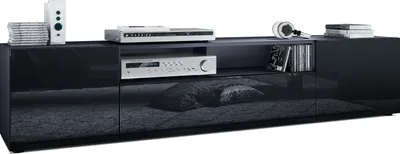 Produktbild von Vladon TV Board Mogan 181 x 39 x 35 cm, langes Lowboard mit 6 Fächern, Korpus in Anthrazit Matt, Fronten in Schwarz Hochglanz
