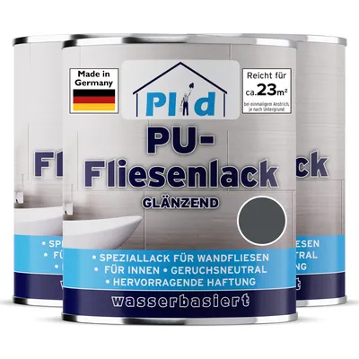 Produktbild von Plid Fliesenlack 2,25L Anthrazit glänzend – Fliesenfarbe für Wandfliesen in Küche & Bad, hohe Deckkraft, bis zu 23m²
