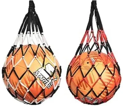 Productafbeelding van Ibenzoa® Mesh-opbergtassen voor sportballen – stevig, draagbaar nylonnet, zwart-wit en zwart-rood, geschikt voor voetbal, volleybal, rugby, tennis, set van 2
