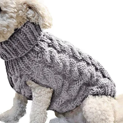Produktbild von ASKSA Hundepullover Haustier Warmer Mantel Strickwolle Winterpullover für kleine und mittelgroße Hunde(Grau,L)