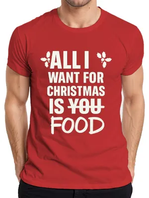 Obrázek produktu pro All I want for Christmas is food vtipná vánoční hláška Xmas pánské tričko, červená, 3XL