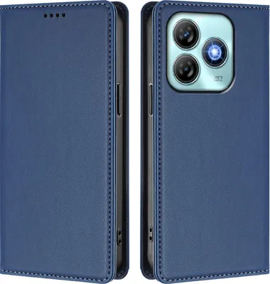 Image de Etui en cuir pour ZTE Blade A75 4G, étui magnétique en cuirPolyuréthaneavec support Bleu foncé