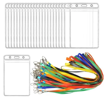 Productafbeelding van Transparante identicarthouders met halsband, PVC-kaarthouders met nekband, verkrijgbaar in 6 kleuren, geschikt voor het dragen van visitekaartjes.