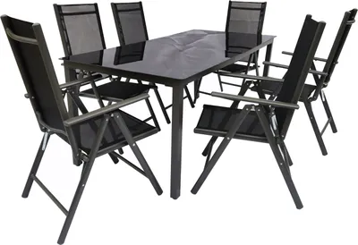 Image de 7 pièces Ensemble de meubles de jardin | groupe de salle à manger de groupe de sièges | 1x table, 6x chaises | dimensions de table env. H. 76 x W. 189 x D. 90 cm | Chaises 189 SW