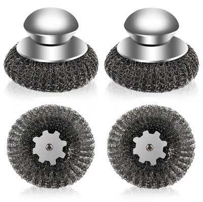 Stahlwolle-Schrubber mit Handgriff, 4 Stück, Edelstahl